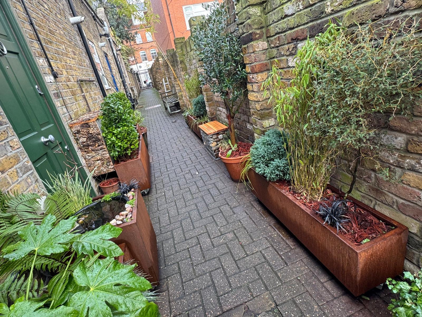 Corten Steel Garden Trough Planters on Castors/Wheels