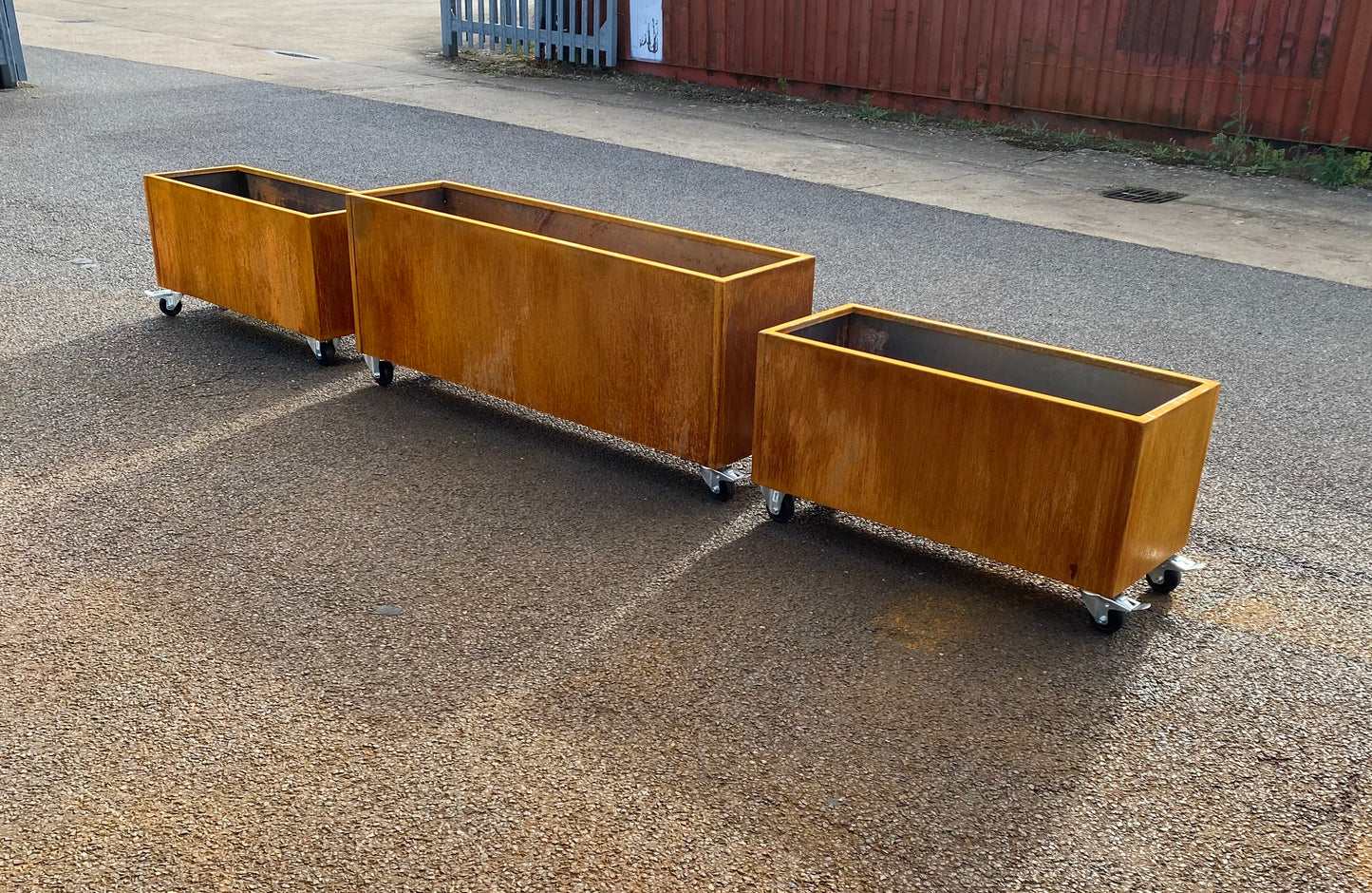 Corten Steel Garden Trough Planters on Castors/Wheels
