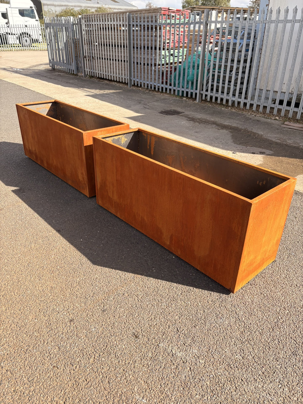 Corten Steel Trough Planter on Hidden Castors