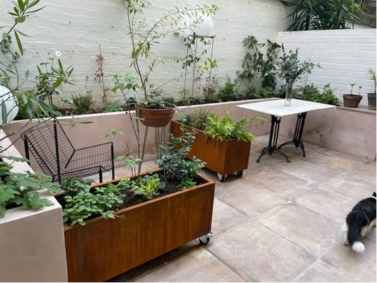 Corten Steel Garden Trough Planters on Castors/Wheels