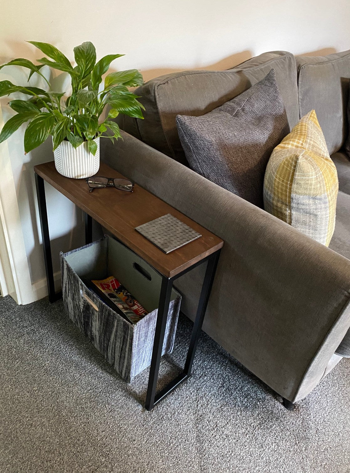 Multipurpose Side Table - Burnt Wood Top - 19.5cm wide - Sofa Table - Side Table - Table