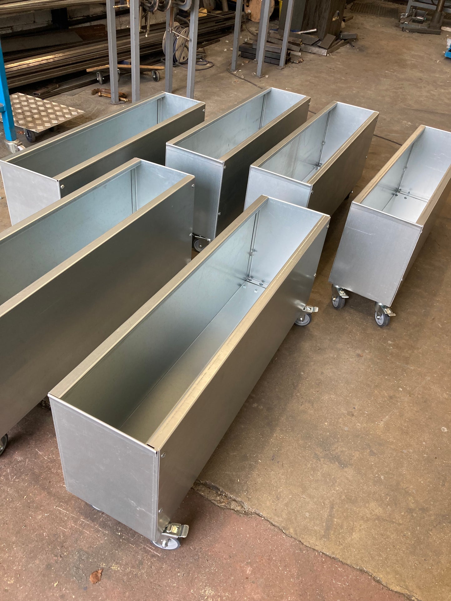 Zinc/galvanised large Planter on wheels for Garden Flowers -shop fronts -restaurant seating area