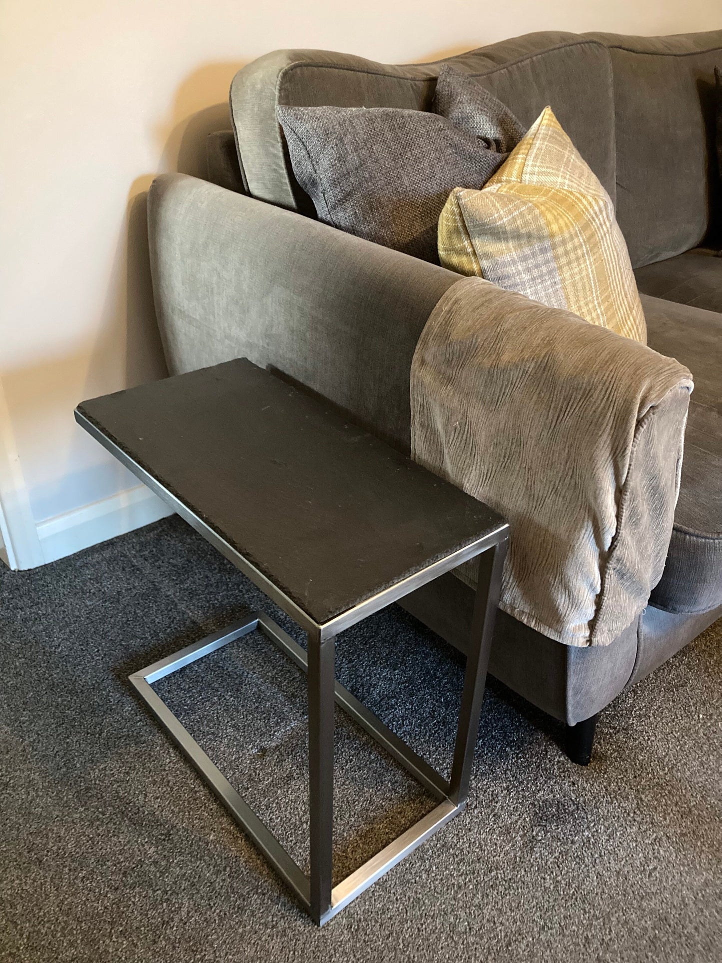 Slide Under Sofa table - Stainless Steel Frame - Slate Top - serving table - under sofa table - Indoor/Outdoor