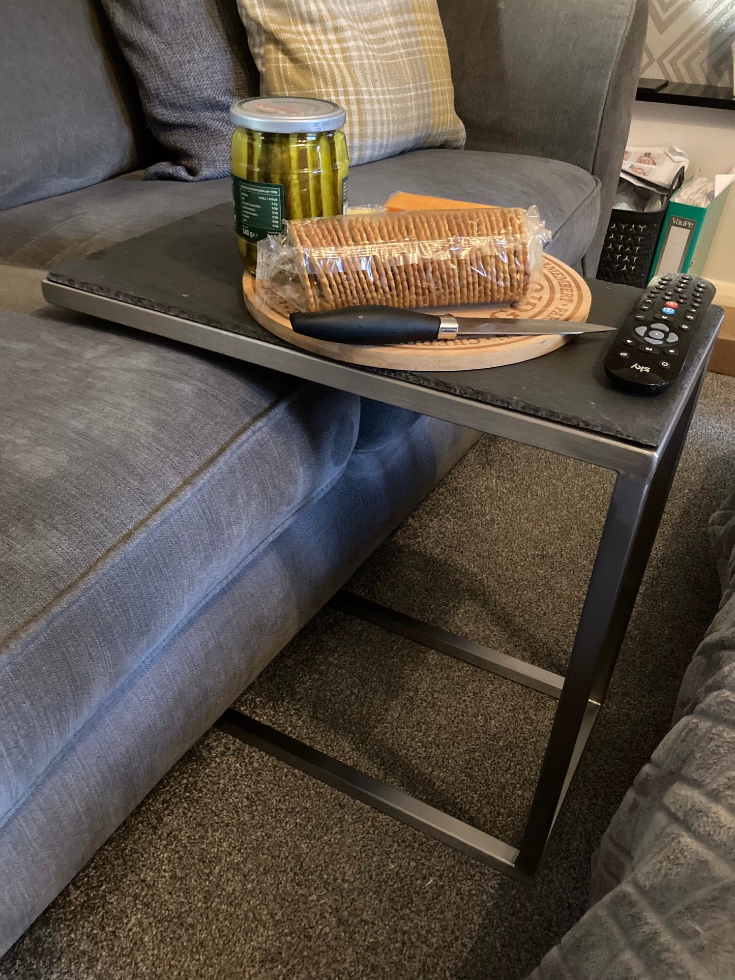 Slide Under Sofa table - Stainless Steel Frame - Slate Top - serving table - under sofa table - Indoor/Outdoor