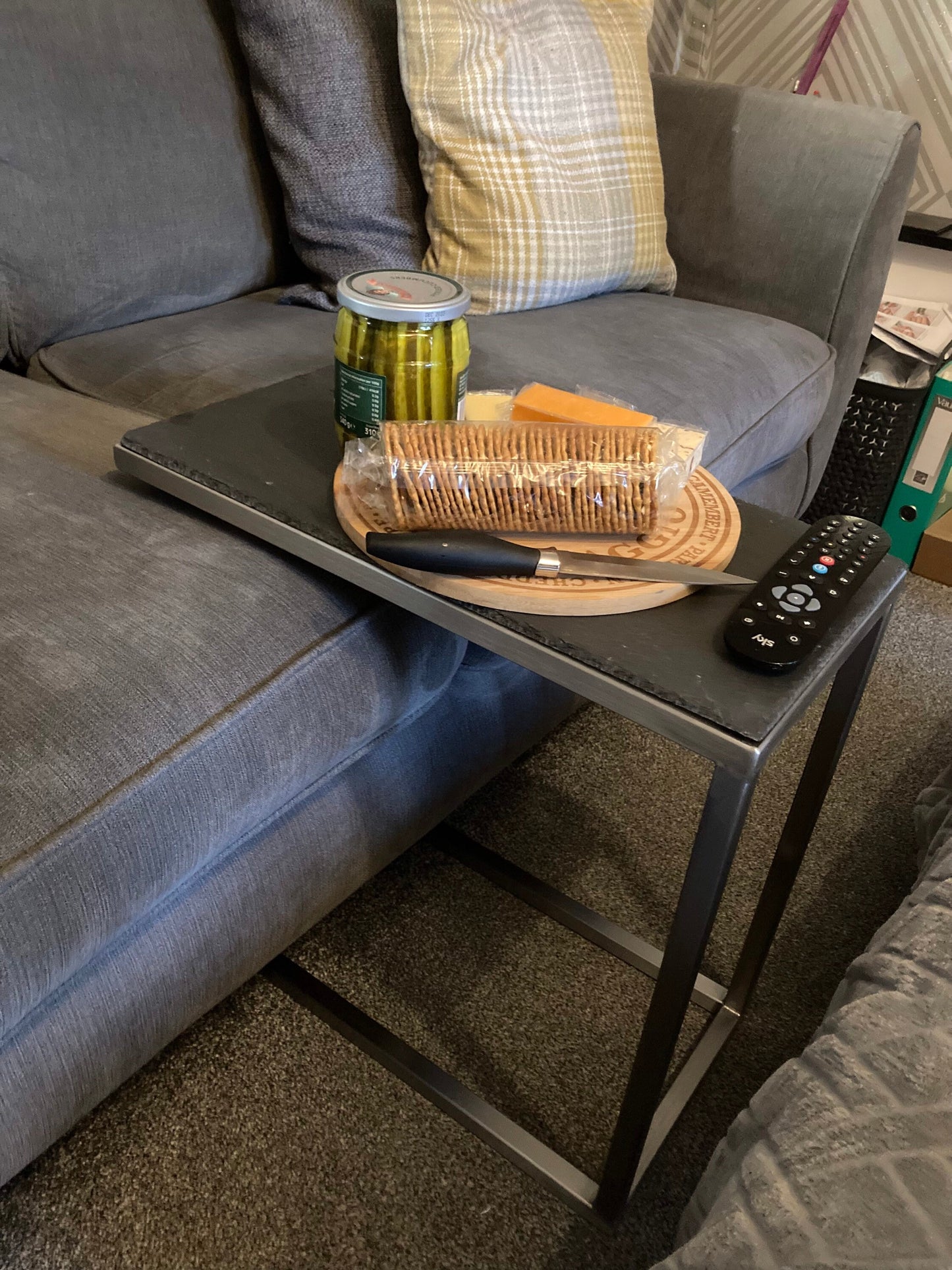 Slide Under Sofa table - Stainless Steel Frame - Slate Top - serving table - under sofa table - Indoor/Outdoor