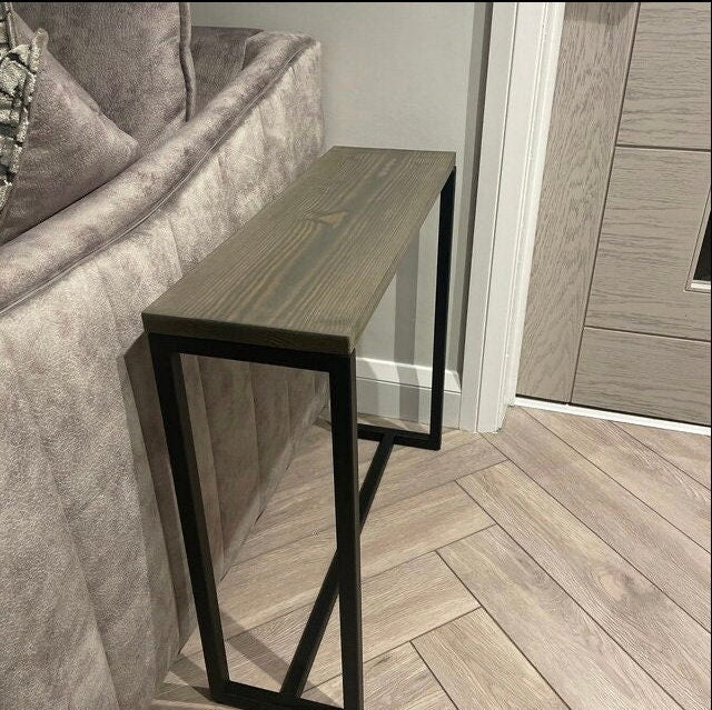 Multipurpose Side Table - Dark Grey Dyed Wood Top - 19.5cm wide - Sofa Table - Side Table - Table