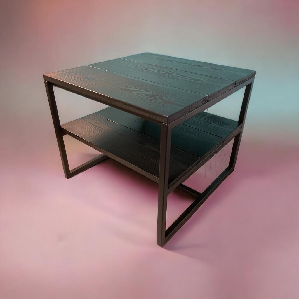 Metal Frame Coffee Table with Wooden Top and Middle Shelf