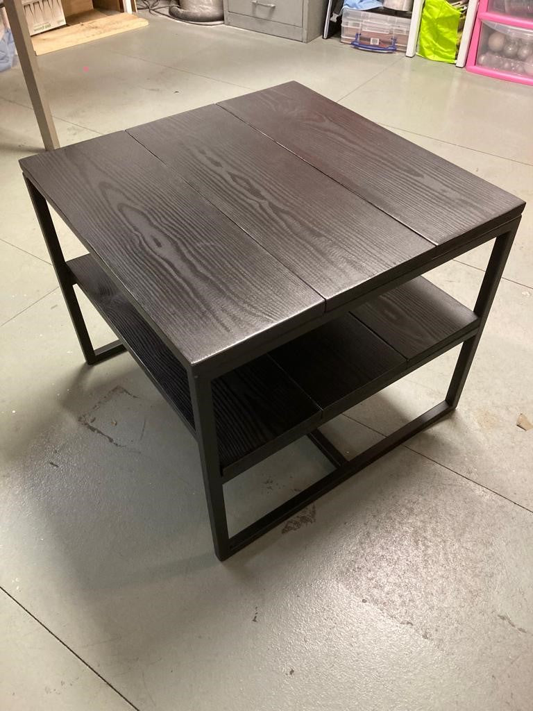 Metal Frame Coffee Table with Wooden Top and Middle Shelf