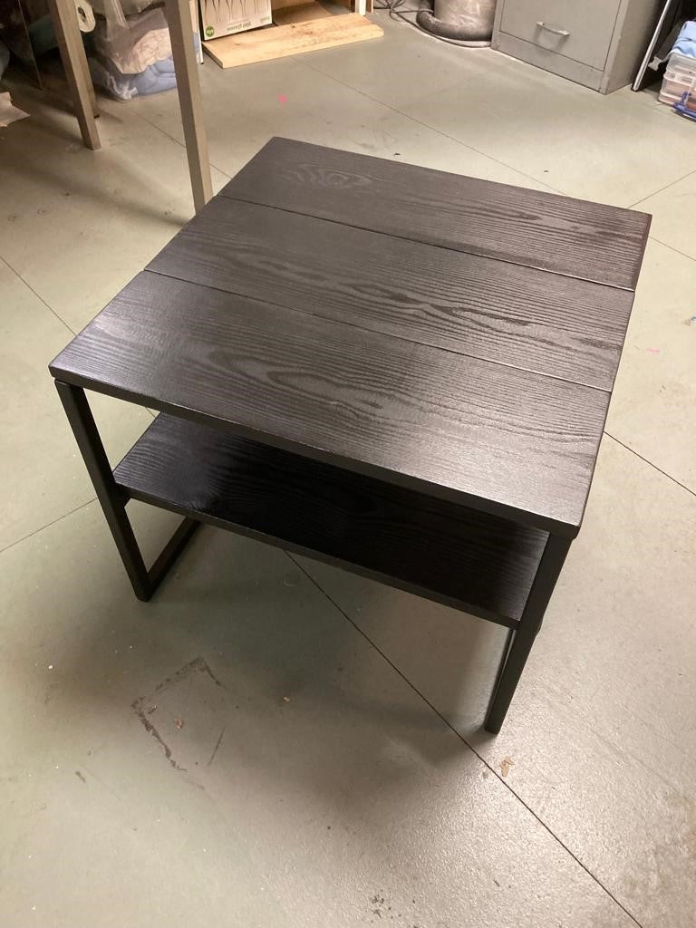 Metal Frame Coffee Table with Wooden Top and Middle Shelf