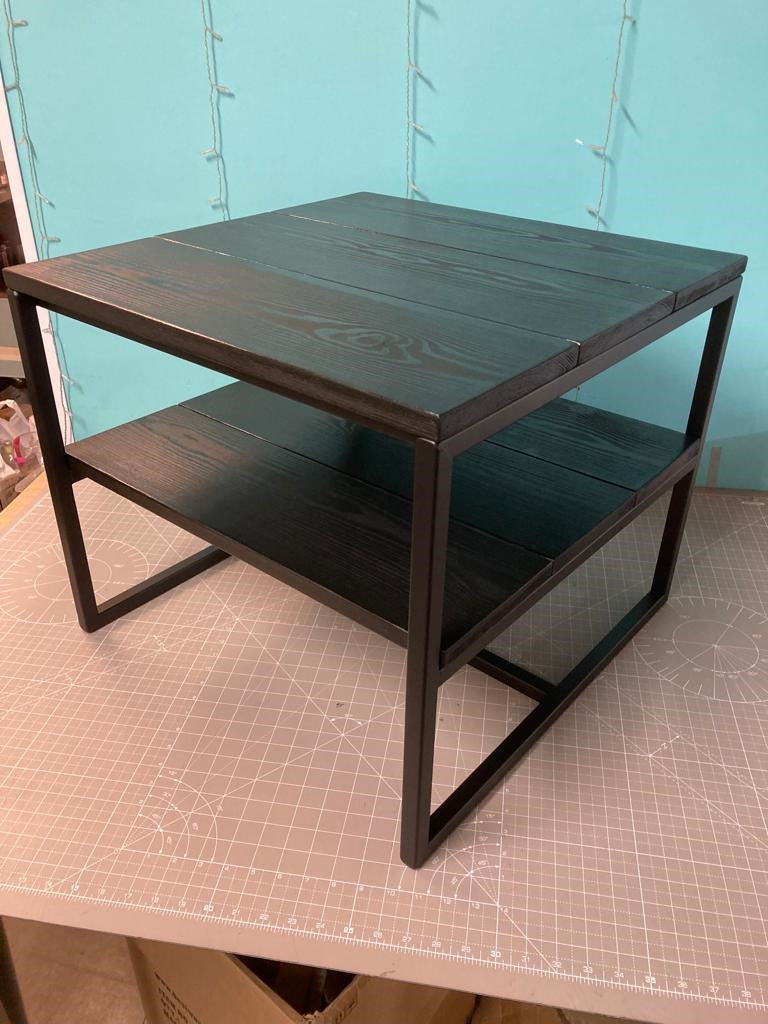 Metal Frame Coffee Table with Wooden Top and Middle Shelf