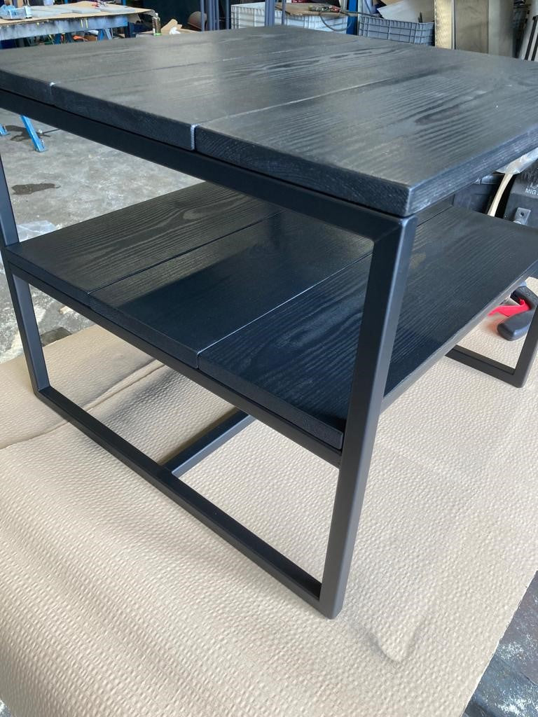 Metal Frame Coffee Table with Wooden Top and Middle Shelf