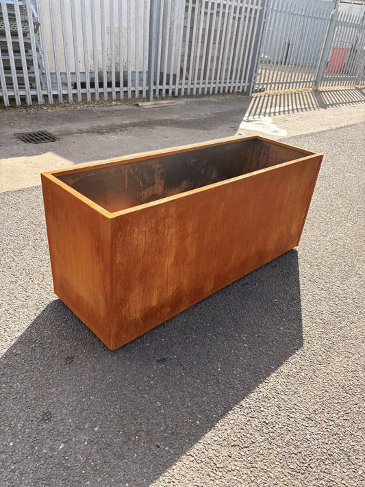 Corten Steel Trough Planter on Hidden Castors