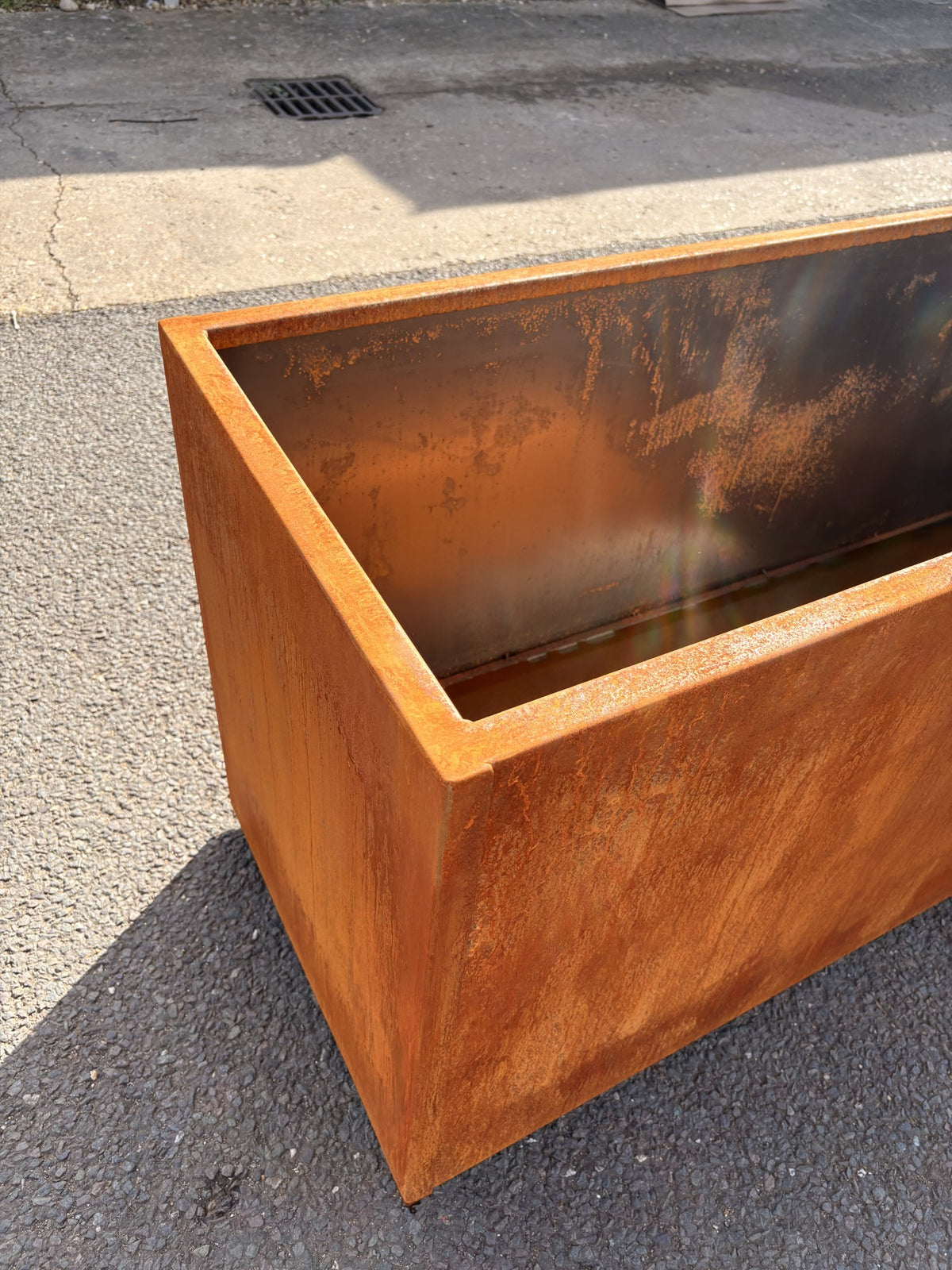 Corten Steel Trough Planter on Hidden Castors
