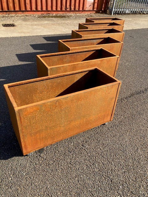 Corten Steel Garden Trough Planters on Castors/Wheels