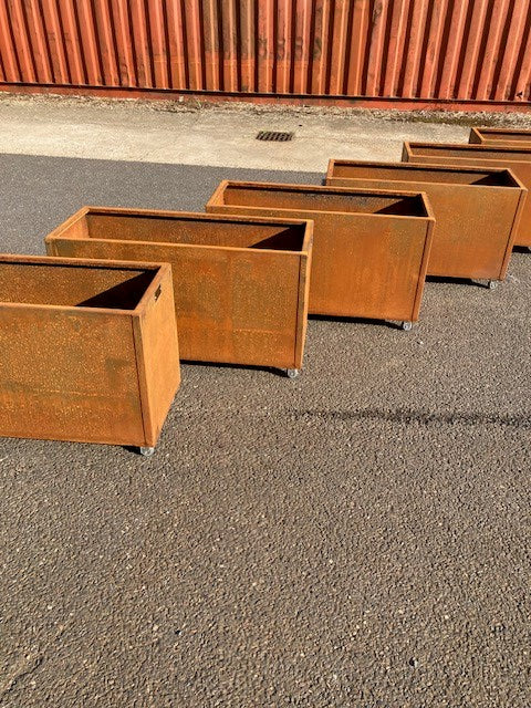 Corten Steel Garden Trough Planters on Castors/Wheels