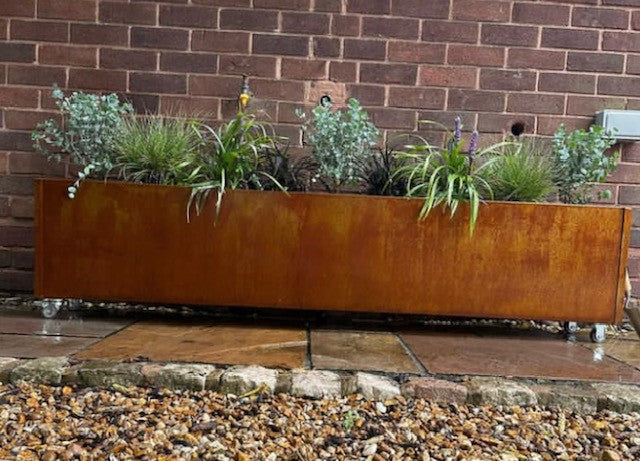 Corten Steel Garden Trough Planters on Castors/Wheels