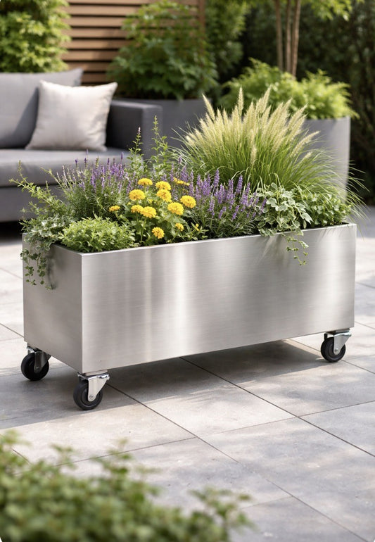 Stainless Steel Garden Planters with Castors/Wheels