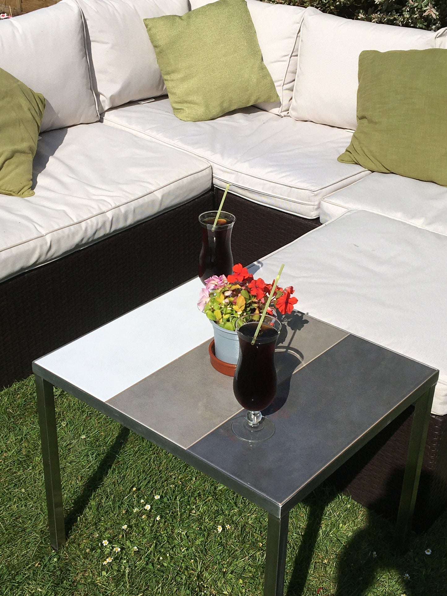 Outdoor drinks table stainless steel -ceramic tile top