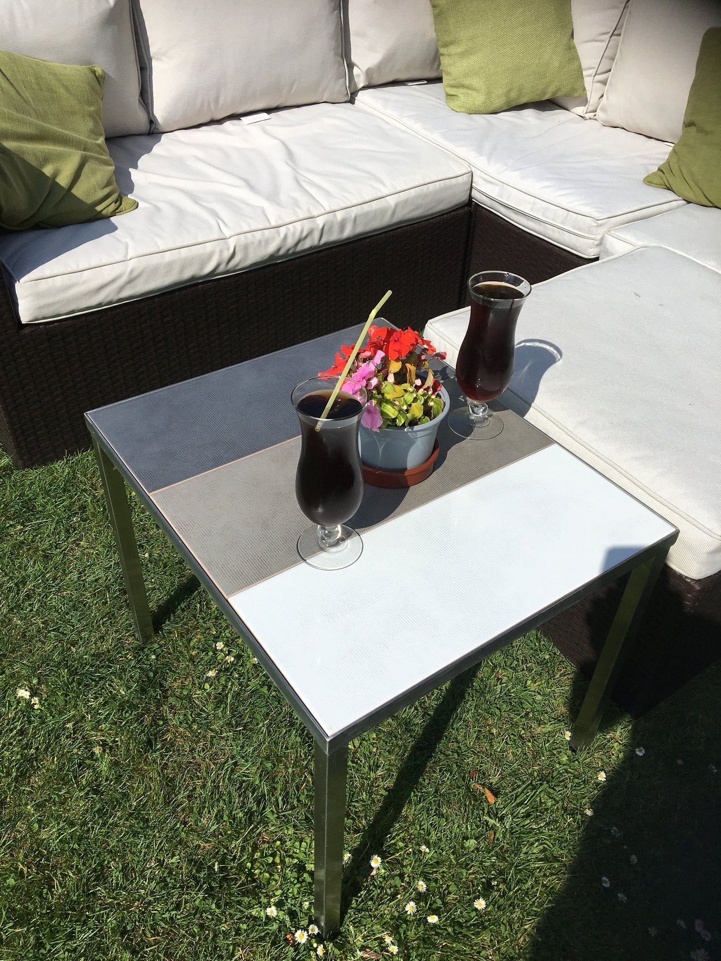 Outdoor drinks table stainless steel -ceramic tile top